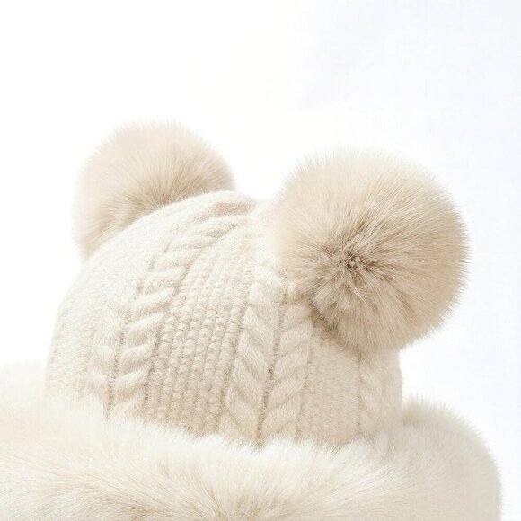 Women Beige Winter Sherpa Beanie Hats Knit Ear Flaps Peruvian Cover Ears main image 10